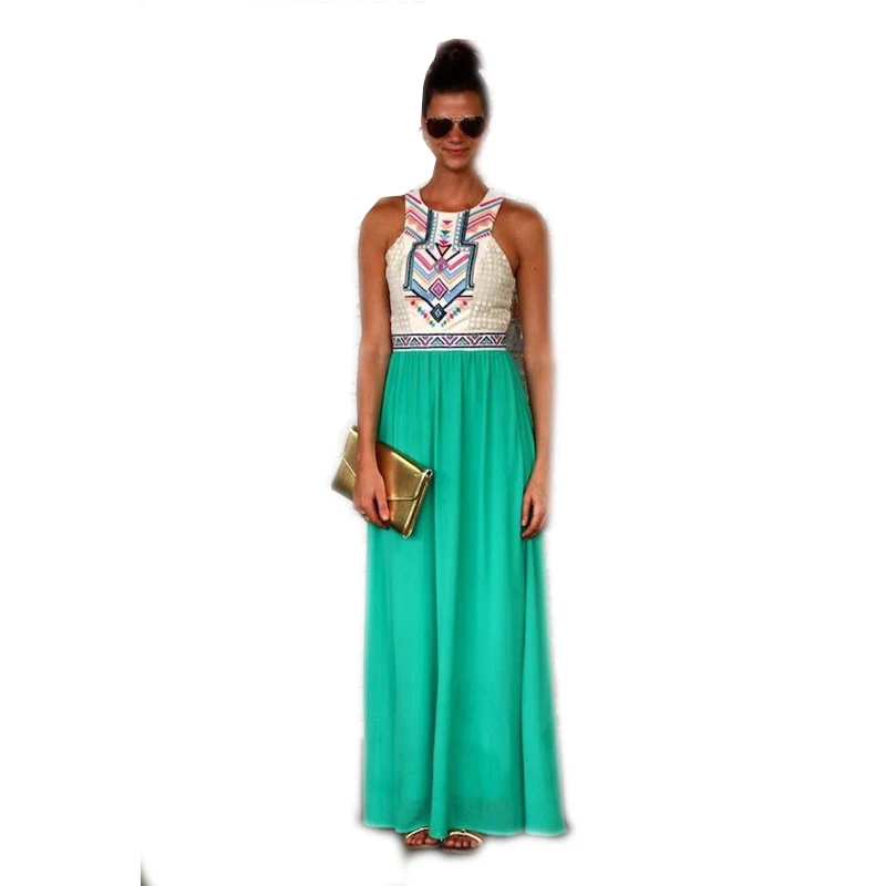 2016 font b Sexy b font font b Women b font Summer Boho Geometric Print Long