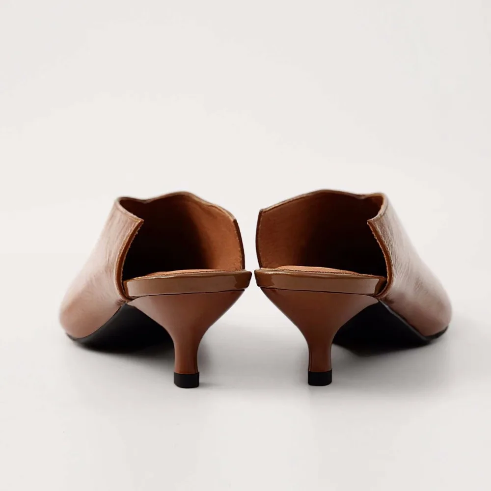 Chaussures Cuir Pot Véritable Mince D'été Pointu Pompes Rouge Haute Femmes Mules Krazing Brown vin En yellow Bout Vintage Partie Noir Talons Stylet L18 Marque dqwaYtI