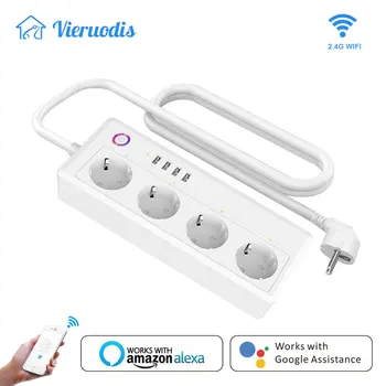 

Smart Wifi Plug Power Strip Surge Protector Multiple Power Sockets 4 USB Port Voice Control for Amazon Echo Alexa's Google Home