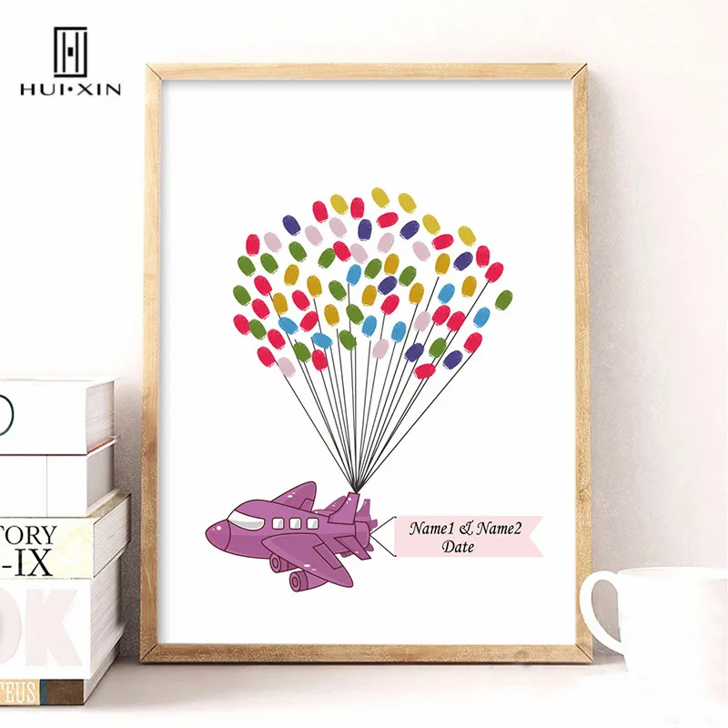 

A Wonderful Purple Little Aircraft Canvas Fingerprint Signature Guestbook Free Nme Date for Wedding Engagement Anniversary Decor