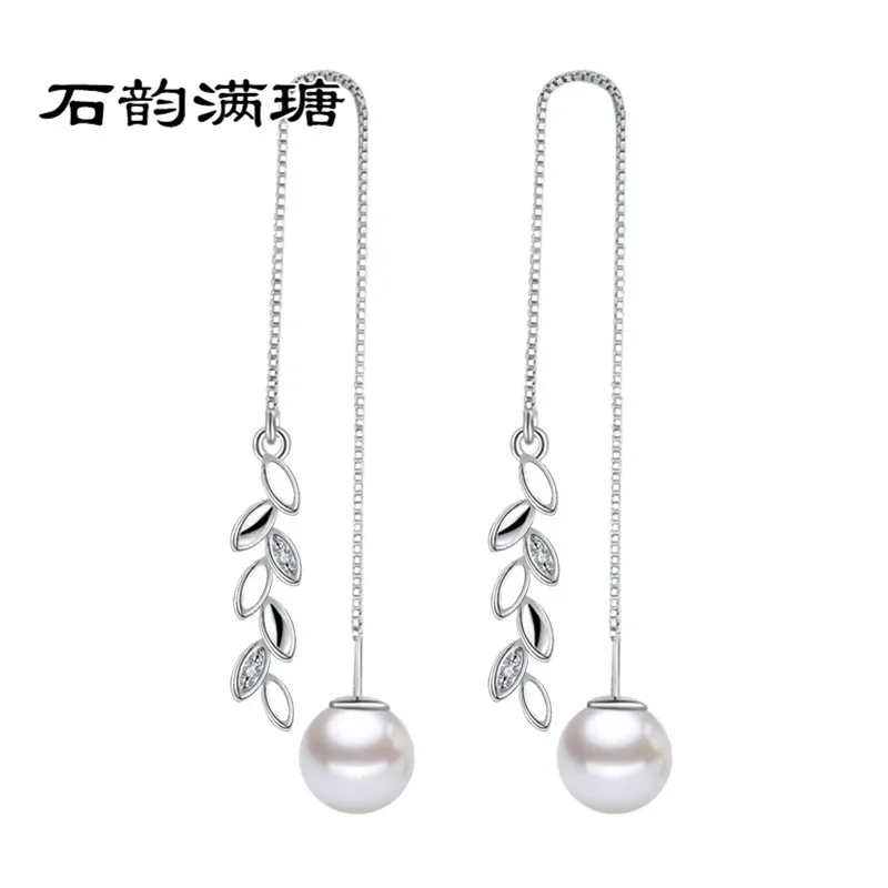 Download Fashion Tassel Earrings For Women Clear Cubic Zirconia White Gold Color Simulated Pearl Leave ...