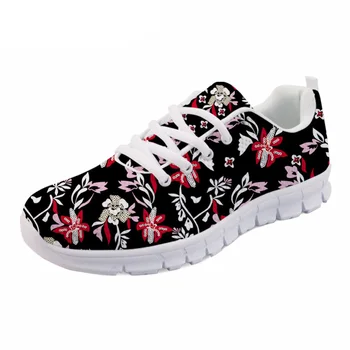 

Customized Black Women Spring flat Shoes Fashion Tropical Plants Flower Print Women Comfortable Breathable Flat Shoes Sneakers