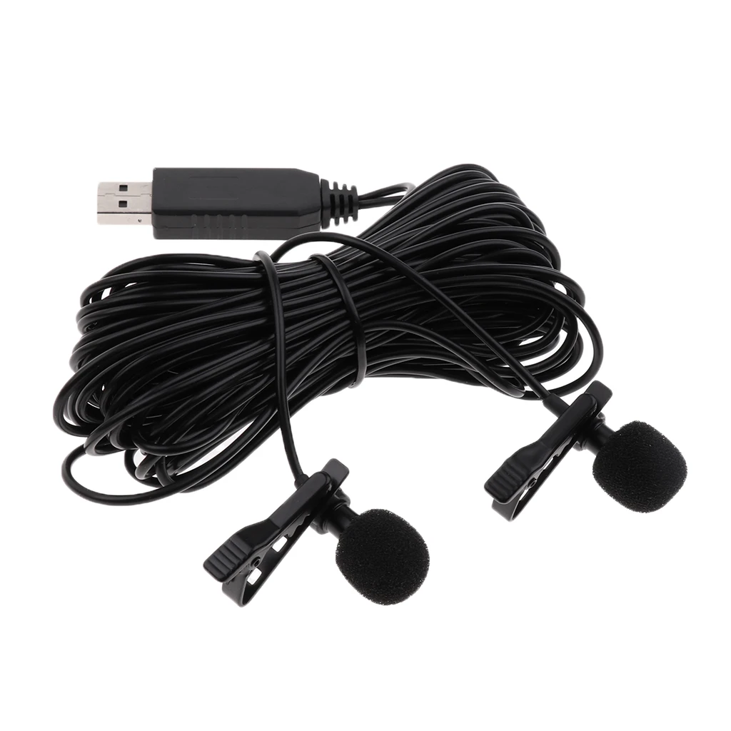 Universal USB Plug Mini Clip-on Microphone Dual Head Mic for Online Karaoke Live Video Recording Interview Accessory 6m