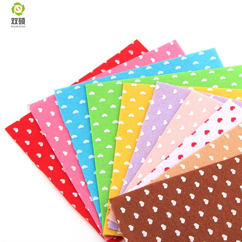 Print Heart Polyester Felt Fabric Cloth DIY Handmade Sewing Home Decor Material 10pcs/lot