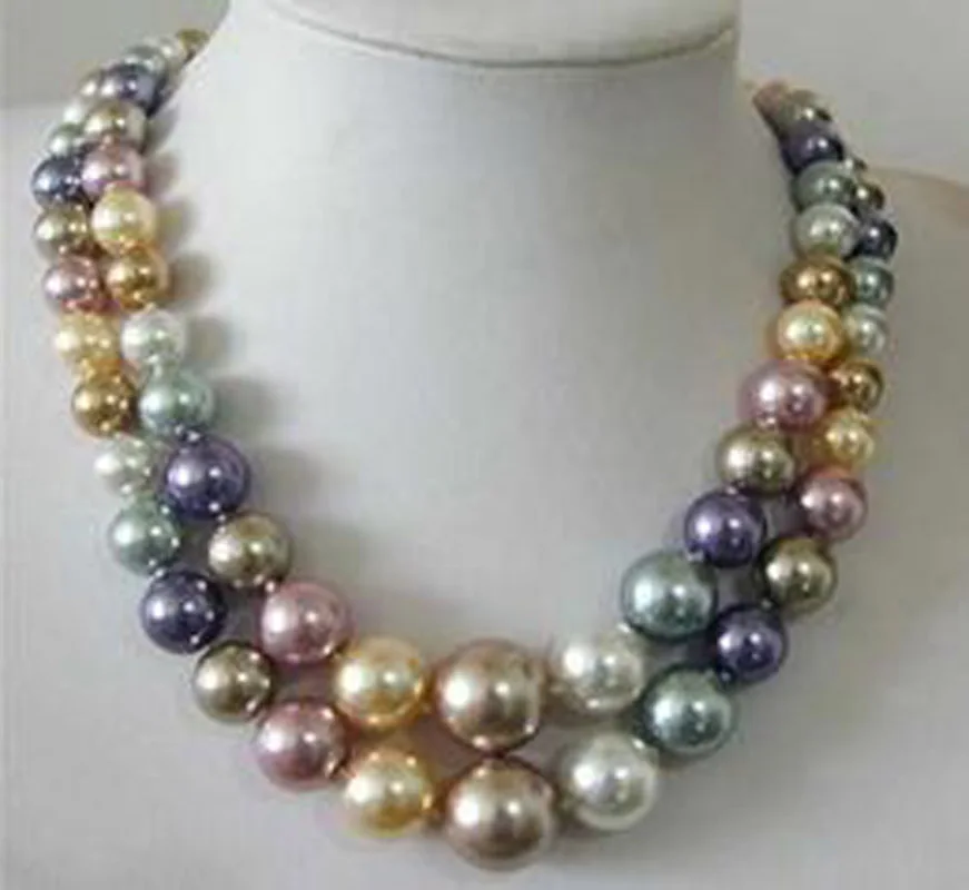 

2 Row 8-14mm South Sea Multicolor shell pearl necklace 6G5Y