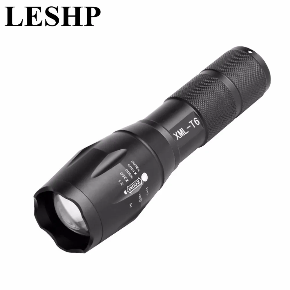 

LESHP XM-L T6 5000LM Aluminum Waterproof Zoomable CREE 5 Mode LED Flashlight Torch light for 18650 Rechargeable Battery or AAA
