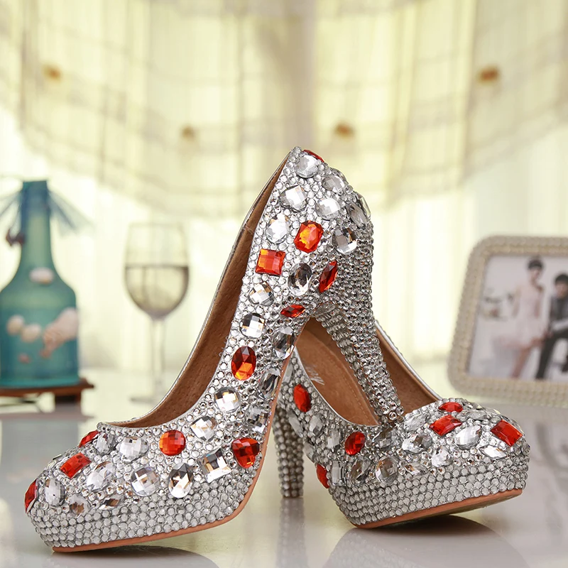 Zapatos Cristal silver Envío Altos 10cm Prom Heels Libre Tacones Tacón Silver Rojo De Hecho A Boda 8cm 12cm Lujo Dama 6cm Redonda Honor Toe Rhinestone Heels 14cm Alto Mano 0zHq0WTg