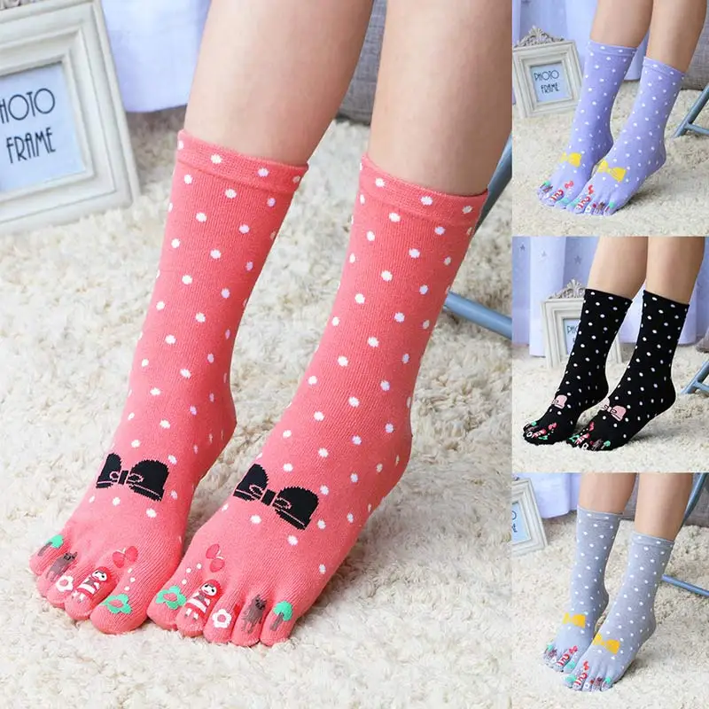 Brand New Arrival Women Girls Lovely Cute Five Pure Cotton Fingers Toe Ankle Bowknot Socks
