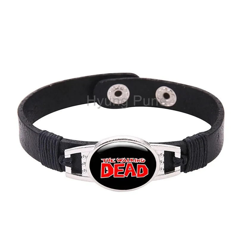 

Adjustable Black Leather Snap Button The Walking Dead Inspired Bracelet For Men Women ,Drop Shipping!