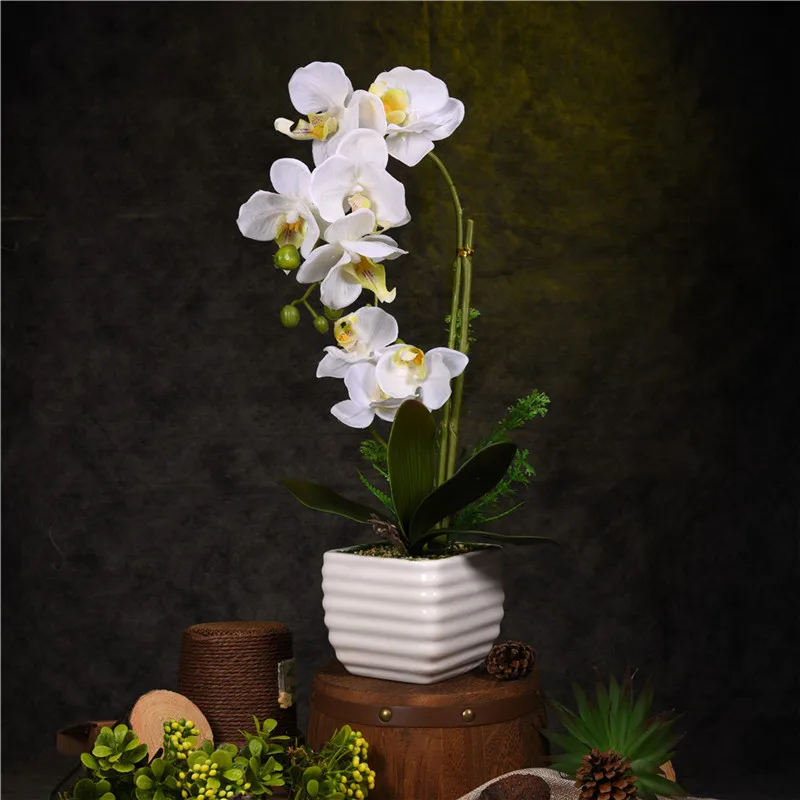 

Artificial Beauty Silk Flowers Plants Creative Simulation Phalaenopsis Potted Bonsai Gift Home Decoration High Quality 3 Color