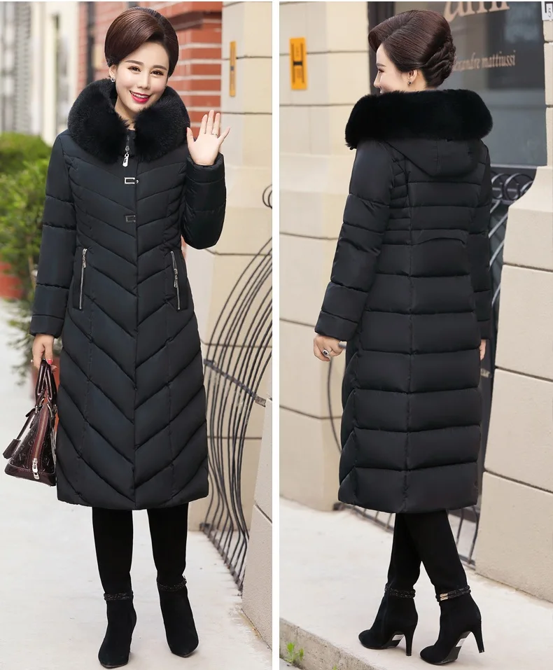 Для женщин среднего возраста зимняя куртка с капюшоном парка Длинная Верхняя одежда большой размер свободный ветрозащитный пуховик хлопковая куртка теплые толстые пальто 5XL