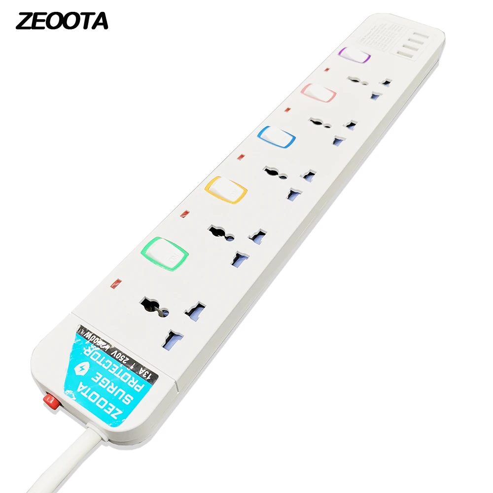 

Power Strip 5 AC Universal Outlets US/UK/EU/AU Plug Socket with USB Extension Cord 3m/9.8ft Individual Switched USB Sockets