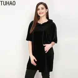 TUHAO 2019 с капюшоном весна толстовки для женщин; большие размеры 8XL 7XL 6XL Толстовка Повседневный пуловер вельветовые кепки Топы корректирующие