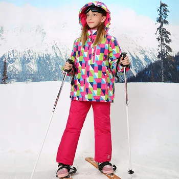 

Kids Waterproof Ski Suit Floral Jacket and Pure Pants for Boys or Girls Windproof Zero Snowboarding and Skiing Free Shipping