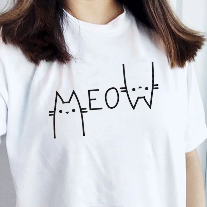HAHAYULE JBH Для женщин футболка Meow Tumblr блуза с милым котиком забавная для любителей