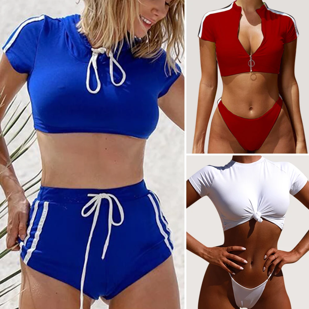 Sexy Bikini Two Pieces Swimsuit T-Shirt Swimwear Women Push Up Bikinis 2019 Mujer Tankini Set Biquini Traje De Bano Mujer