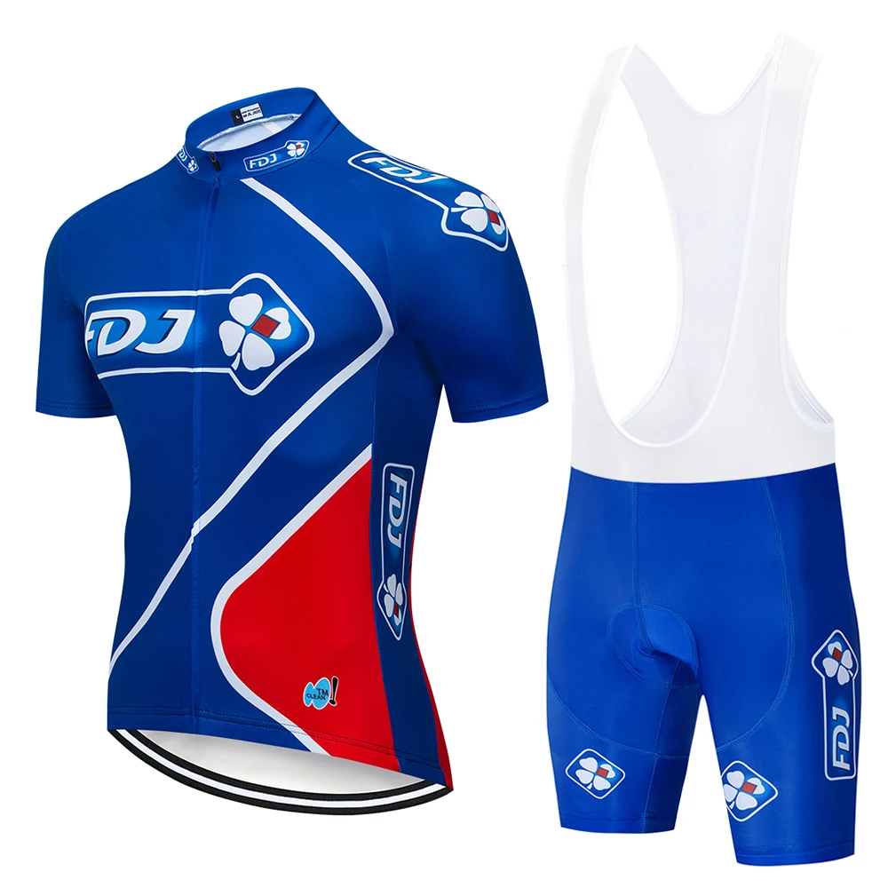 

Men 2019 Summer Pro Cycling Team blue FDJ Maillot Cycling Jersey 9D Gel pad Bib Shorts Cycling Set Quick-drying sweatshirt