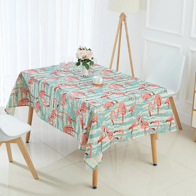 الحيوان فلامنغو سماط manteles الاستوائية palm tree يترك الكتان الجدول القماش decoracao الفقرة كازا tafelkleed الجدول غطاء