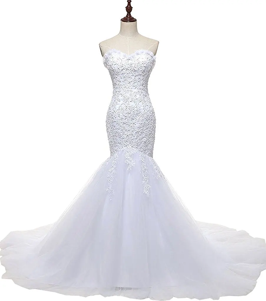 Милое вышитое бисером свадебное платье русалки реальные фотографии кружевное свадебное платье из тюля свадебное платье Vestido De Noiva SLDW004 - Цвет: Белый