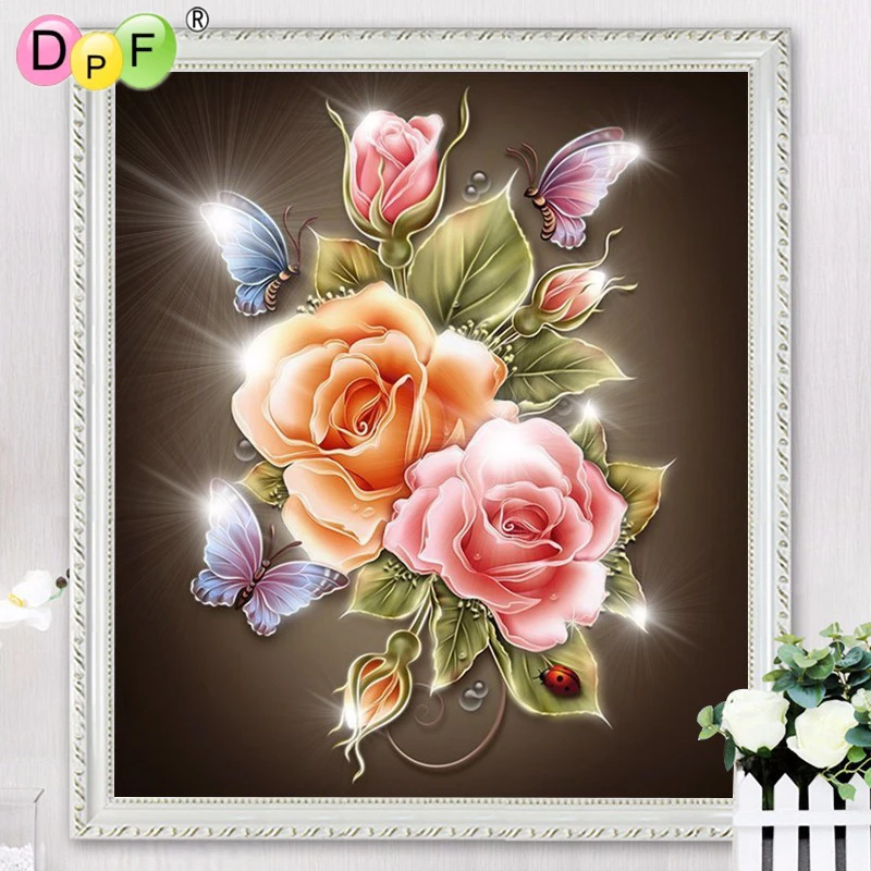 

DPF 5D Diy Diamond Painting Flowers Diamond mosaic Cross Stitch Magic Cube Square Diamond Embroidery Colorful Rose & butterfly