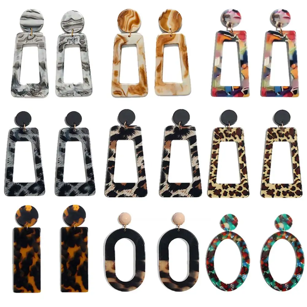 

Flatfoosie Acrylic Large Long Drop Earrings For Women Trapezoid Rectangle Acetate Tortoiseshell Earring 2019 Colorful Za Jewelry