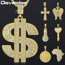 Davieslee доллар США Африка Карта Лев крест кулон ожерелье для мужчин цепь из Майями Iced Out проложили Стразы ювелирные изделия DGPM08
