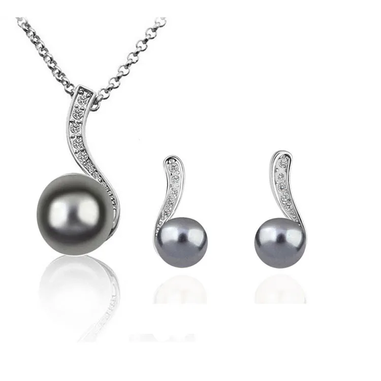 Комплект из колье и серёг с жемчугом серебряным покрытием|jewelry sets for women|necklace setpearl