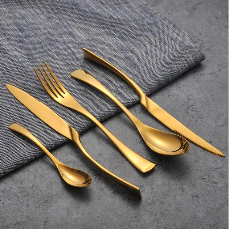 

Stainless Steel Noble Quality Cutlery Sets Gold Color Tableware Dinnerware Western Fork Knife