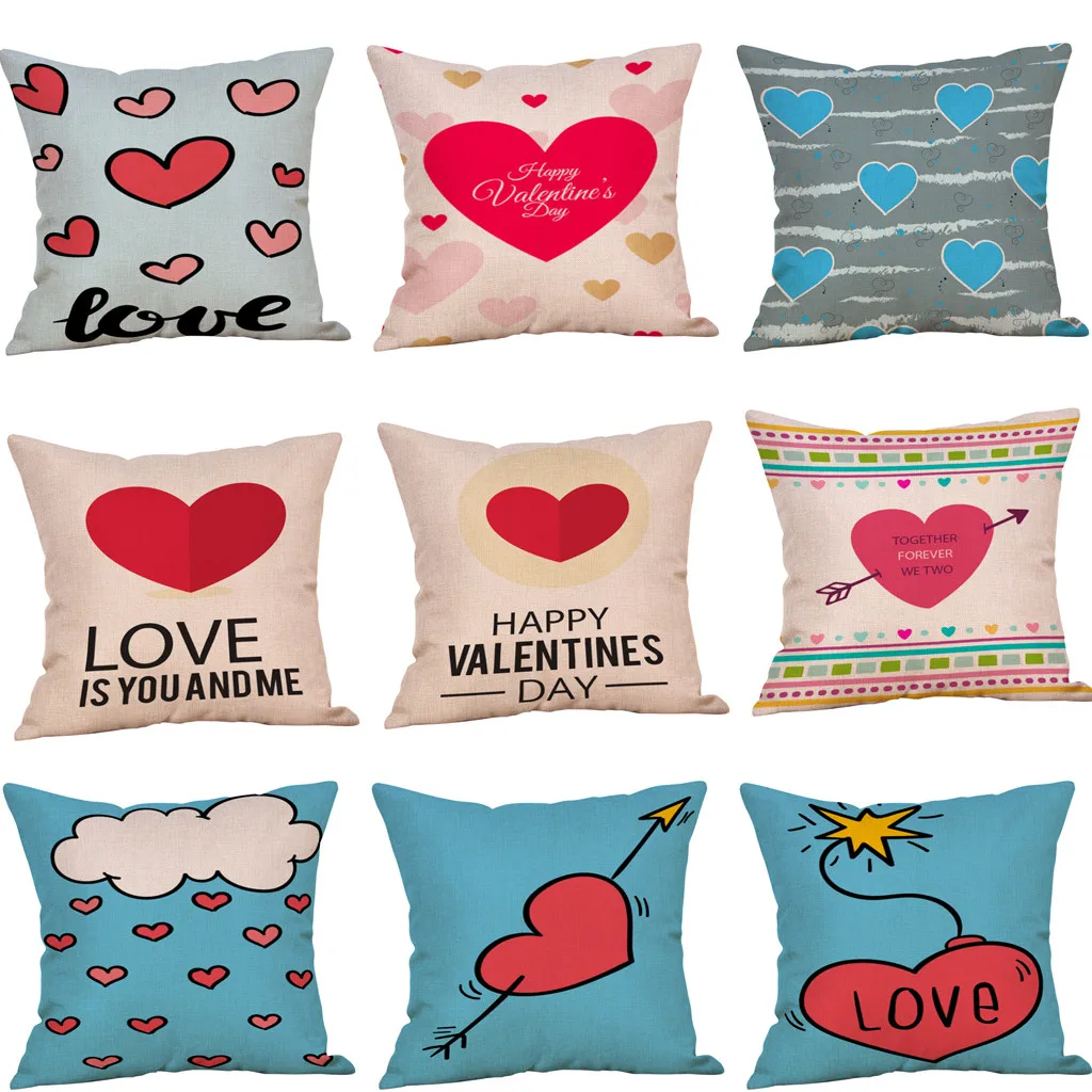 1PC Romantic Cushion Cover Soft Sweet Heart Decorative Pillow Case 45X45CM Linen Pillowcase Cuscino Decorativo | Дом и сад