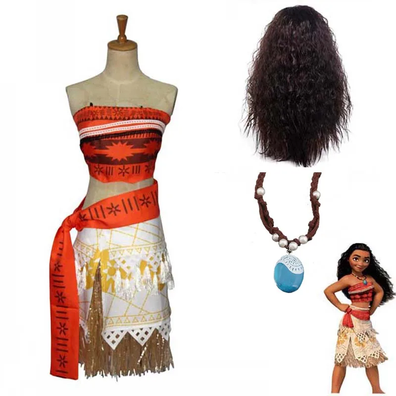 Платье принцессы для девочек платья Моана костюмы платье Цепочки и ожерелья парик костюмы на Хэллоуин Vaiana Моана Косплэй для Для женщин