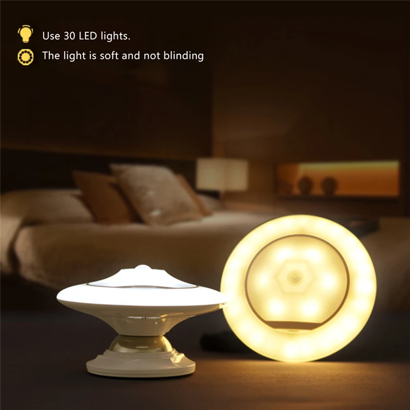 

UFO Shaped LED Night Light Infrared Motion Sensor Light Induction Wall Light 360 Degree Rotating Night Lamp Sensor Light Lampe