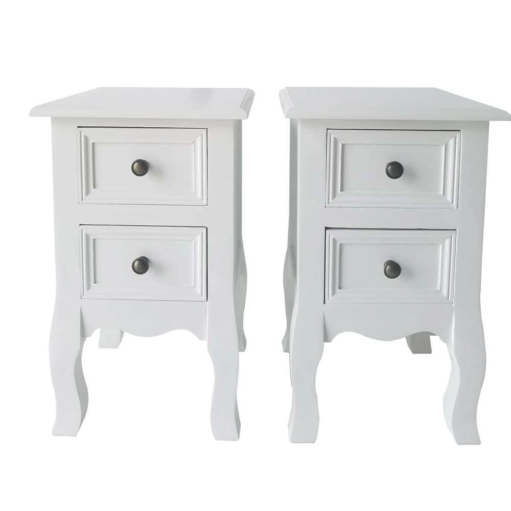 

Cabinet Organizer 2pcs Country Style Two-layer Bedside Cabinets White Nightstand Bedside Table Wooden Furniture for Storage