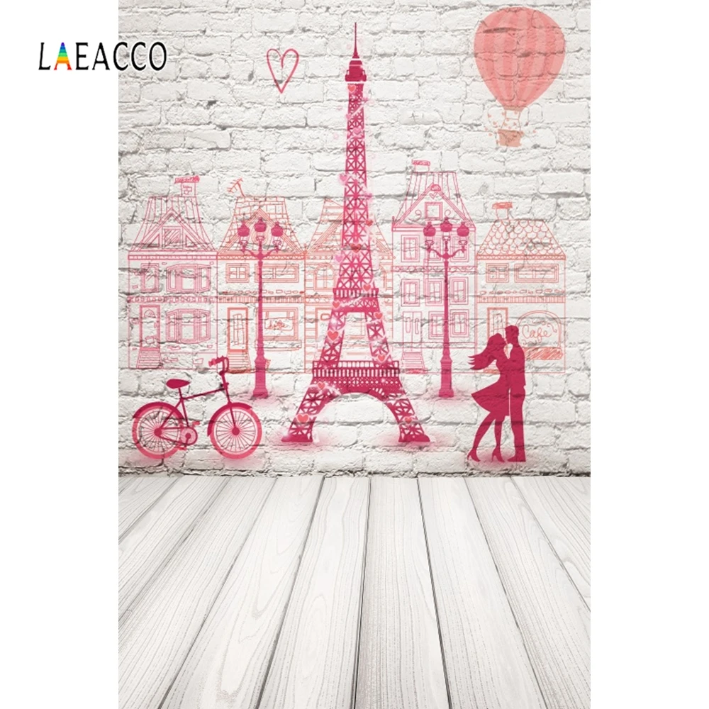 

Laeacco Brick Wall Wooden Board Eiffel Tower Plank Photography Backgrounds Customized Photographic Backdrops For Photo Studio