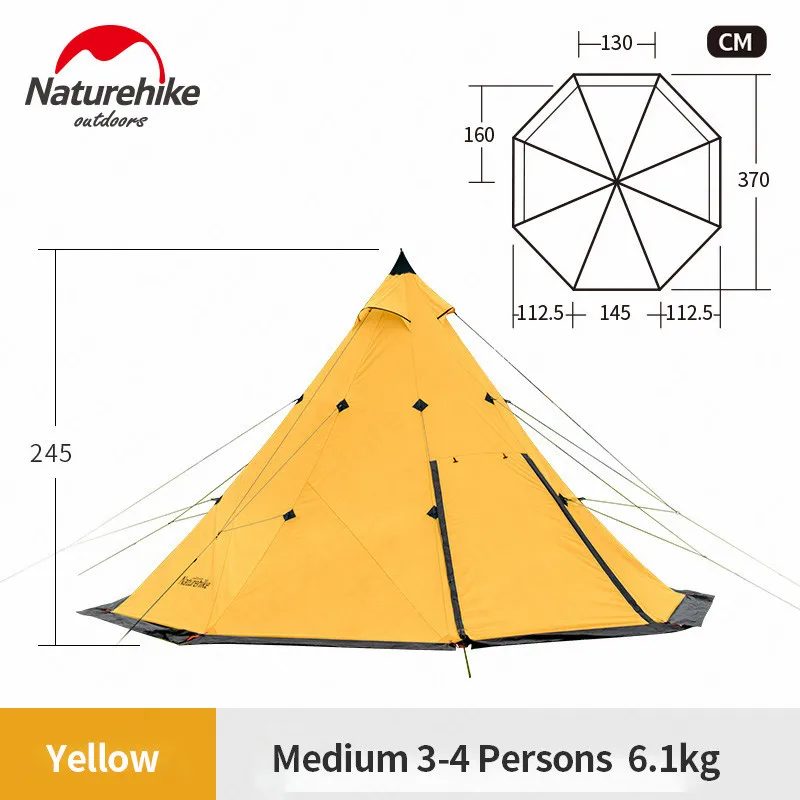 Naturehike палатка 5-8 человек Пирамида палатка 210 т полиэстер водонепроницаемый открытый большой космос Кемпинг Famliy палатки вечерние палатки - Цвет: 3-4 Persons Yellow