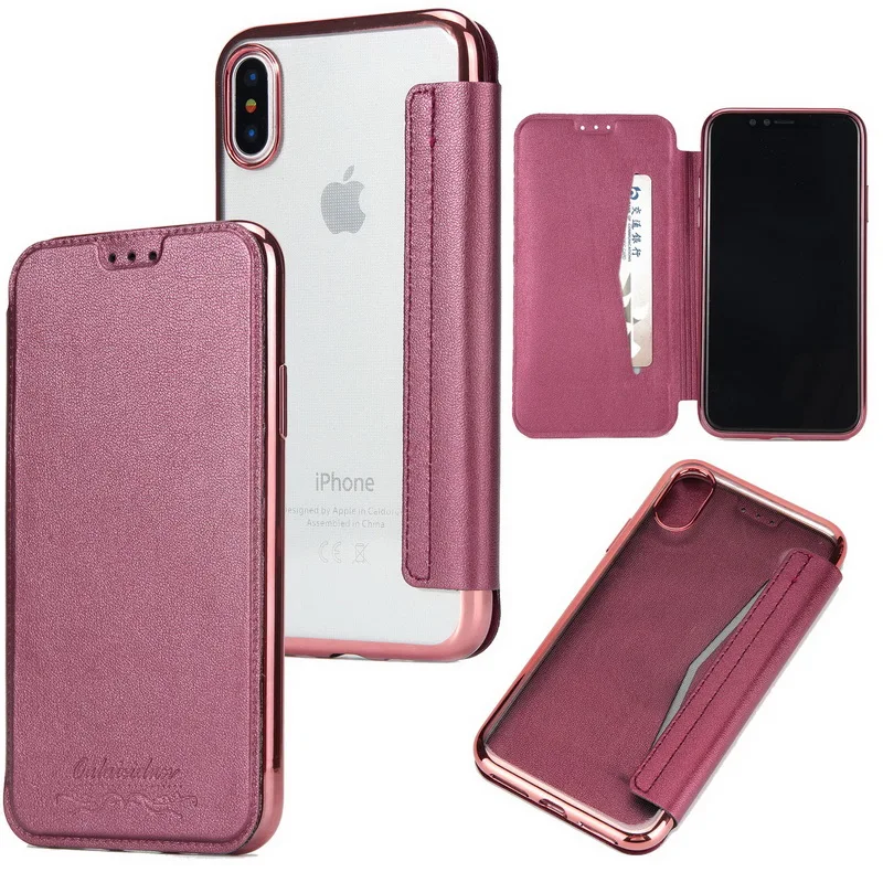Роскошный кожаный флип-чехол для телефона чехол для iPhone 7 6 6S 8 Plus 5 5S SE прозрачный держатель для карт для iPhone X XR XS Max 11 Pro - Цвет: Hot Pink