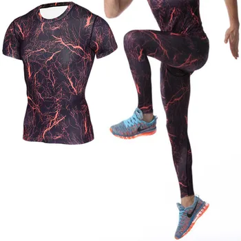 

Men's Sports Running Set Compression Shirt & Pants Skin-Tight Short Sleeves Quick Dry Fitness Training Clothes Gym Yoga Wear