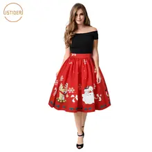 ISTider Рождественские серии женские юбки hd цифровая печать мультфильм Санта подарок красный/синий юбки леди элегантная Высокая талия юбка