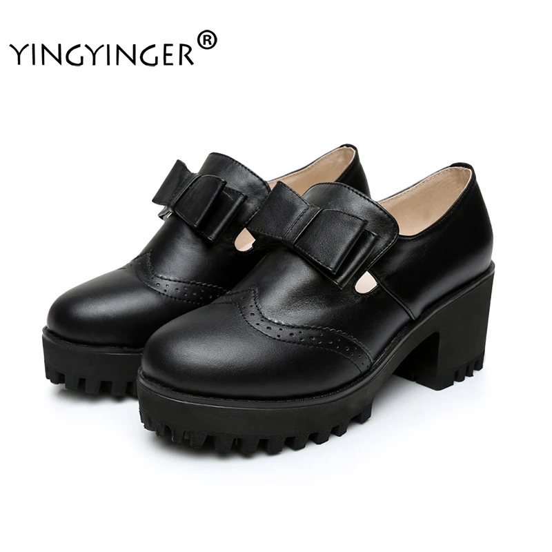 

Butterfly-knot Solid Leather Med Heels Pumps Wedding Shoes Woman Zapatos Mujer Sapato Feminino Chaussure Femme Tenis Feminino