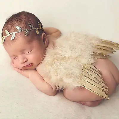 New Arrival 1 Set Baby Infant Newborn Costume Feather Angel Wing Photography Props Headband