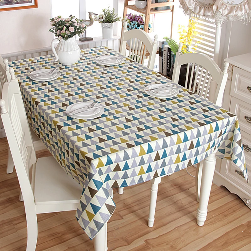 Cotton Linen Tablecloth Modern Simple Geometric Green Yellow Lace