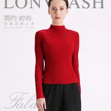 Miyake модные складные с длинными рукавами новые сексуальные водолазки футболки женщин