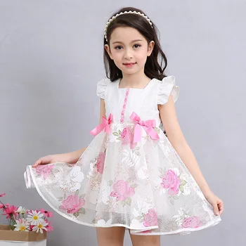 

Bow Mesh Floral Girls Dress Summer Sweet Princess Kids Dress Children's Clothing