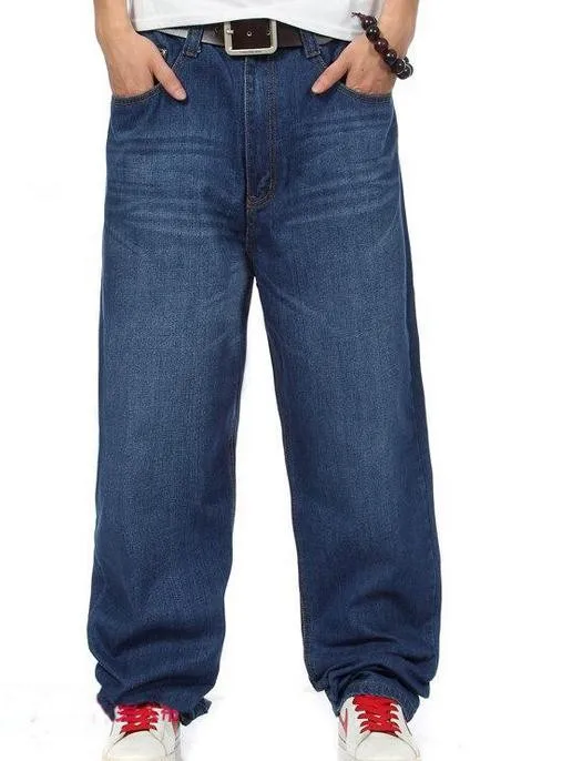 Новые модные мешковатые мужские джинсы темно-синего цвета в стиле хип-хоп, свободные мужские джинсы для скейтборда, большие размеры 30-46, панталоны, брюки