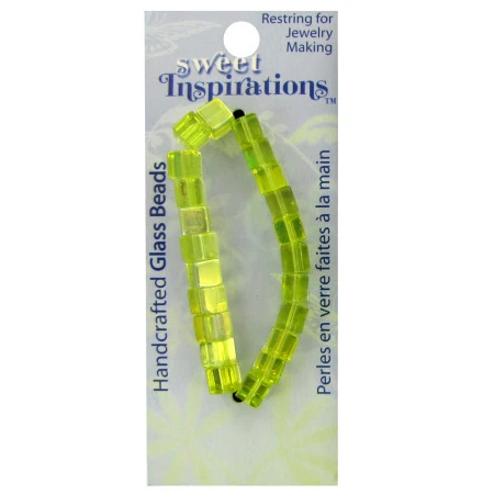 Green glass cube beads 2 cards - Pack of 90 (1)