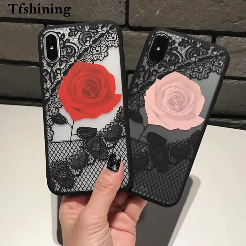 

Tfshining Phone Cases For iPhone X 10 case Soft TPU Silicone bumper Rose Floral Cover Case For iPhone 6 s 7 8 Plus Capinhas capa