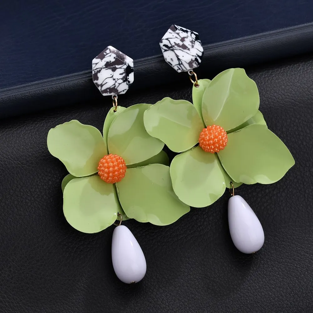 

KMVEXO 2018 Big Acrylic Resin Flower Statement Earrings for Women Trendy Brand Pendientes Earrings Drop Hanging Earing Jewellery