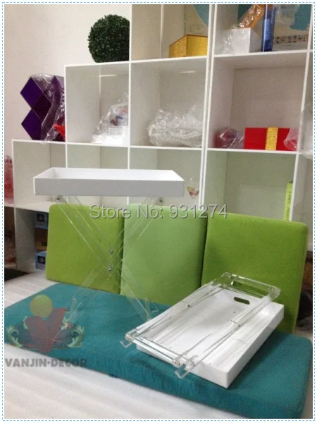 Folding Acrylic Home tray table,White Perspex side sofa table with foldable legs Folding Acrylic Home tray table,White Perspex side sofa table with foldable legs