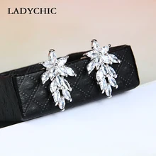 LADYCHIC Высокое качество Серебристый лист серьги с цирконием кубической огранки для женщин Роскошные свадебные ювелирные аксессуары LE1338