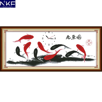

NKF The Lucky Nine Fishes Cross Stitching DIY Needlework Cross Stitch Kits for Embroidery Home Decor Cross-stitch Set Embroidery