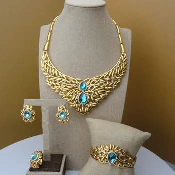 

Yuminglai Luxury Green Stone African Engagement Jewelries Dubai Wedding Jewelry Sets FHK5431
